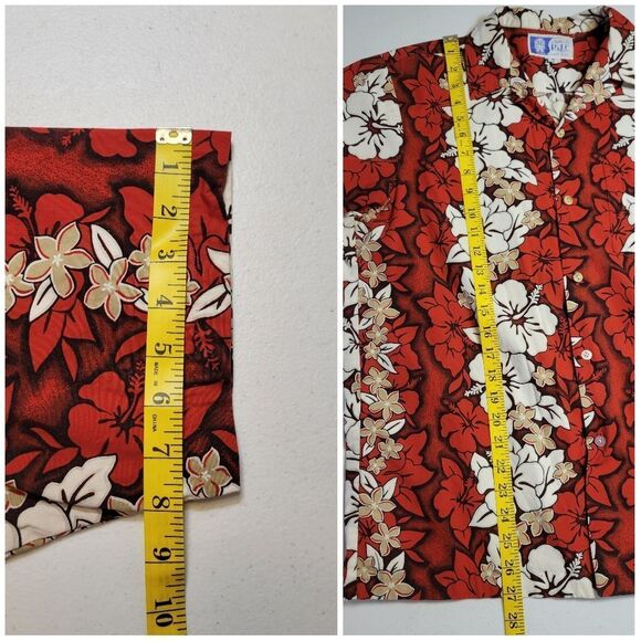 RJC Vintage Hawaiian Aloha Floral Red and White Men's Shirt Hibiscus - Picture 13 of 13